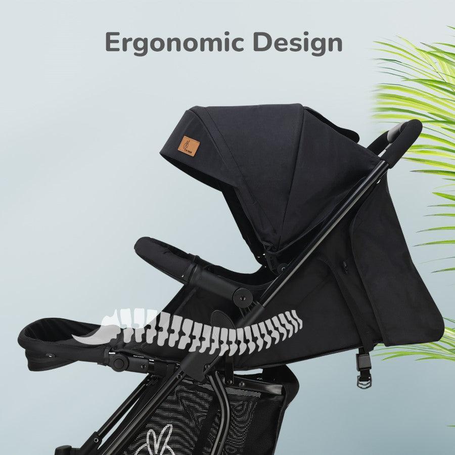 Rock N Roll 2 In 1 Baby Stroller Cum Rocker, Light Weight, Compact Travel Friendly, One Hand Fold - Black