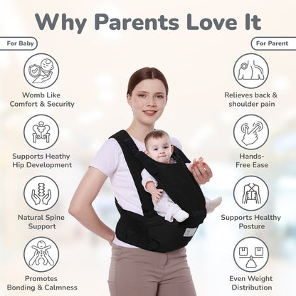 Upsy Daisy Cozy Ergonomic 5-in-1 Hip Sit Baby Carrier for All-Day Comfort - Black