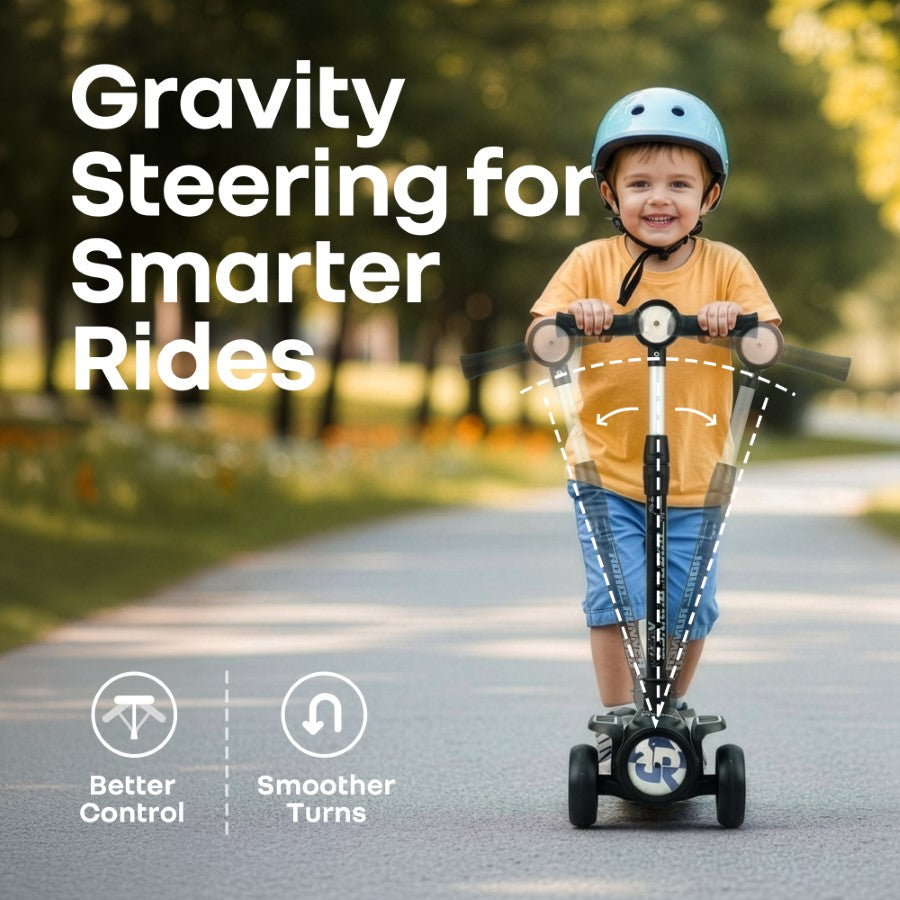 Road Runner Neo Kids Scooter with LED PU Wheels, Music, Gravity Steering, 4-Level Height Adjustment & BIS Certified Safety (3+ Years) - Black