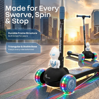 Road Runner Astro Scooter For Kids With PU LED Wheels - Black