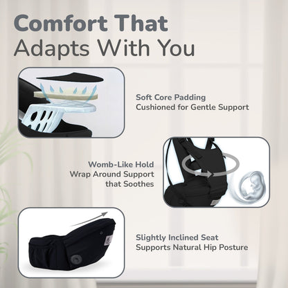 Upsy Daisy Cozy Ergonomic 5-in-1 Hip Sit Baby Carrier for All-Day Comfort - Black