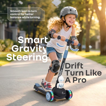 Road Runner Astro Scooter For Kids With PU LED Wheels - Black