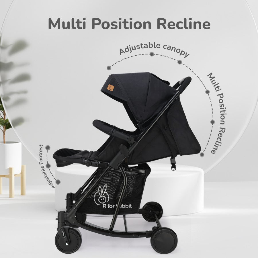 Rock N Roll 2 In 1 Baby Stroller Cum Rocker, Light Weight, Compact Travel Friendly, One Hand Fold - Black