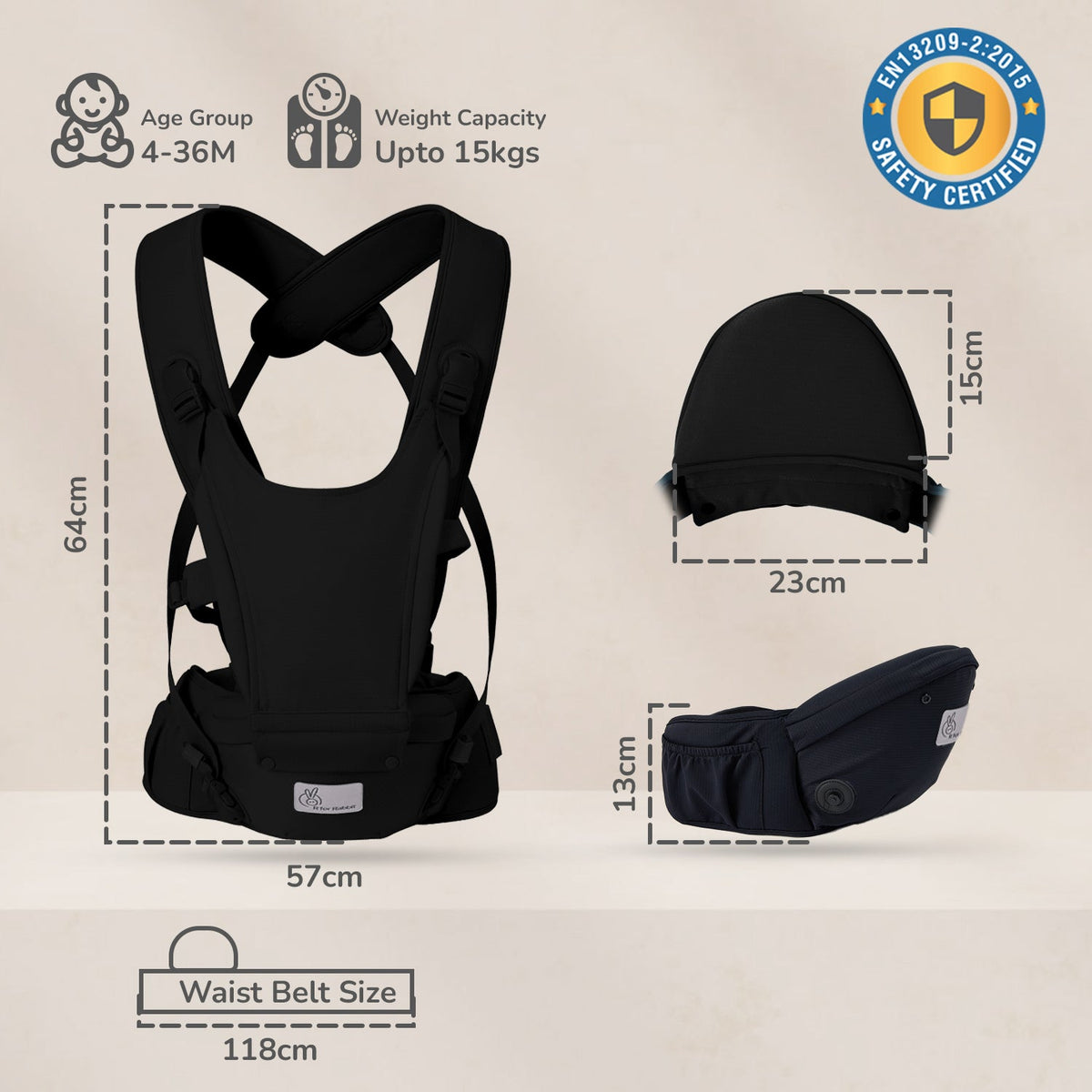 Upsy Daisy Cozy Ergonomic 5-in-1 Hip Sit Baby Carrier for All-Day Comfort - Black