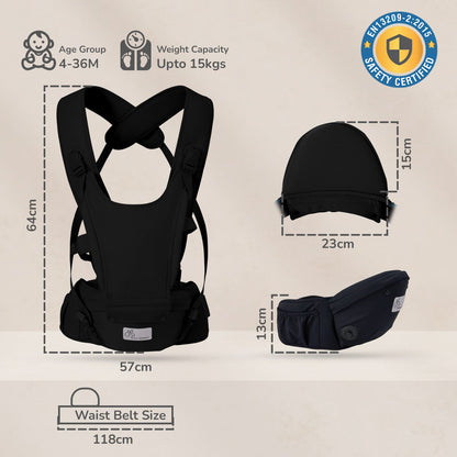 Upsy Daisy Cozy Ergonomic 5-in-1 Hip Sit Baby Carrier for All-Day Comfort - Black
