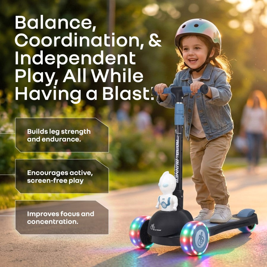 Road Runner Astro Scooter For Kids With PU LED Wheels - Black