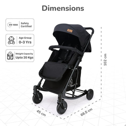 Rock N Roll 2 In 1 Baby Stroller Cum Rocker, Light Weight, Compact Travel Friendly, One Hand Fold - Black