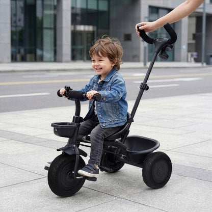 Tiny Toes T20 Plus Tricycle - 2 in 1, Rubber Wheels, Adjustable Parental Control, Cup Holder - Black
