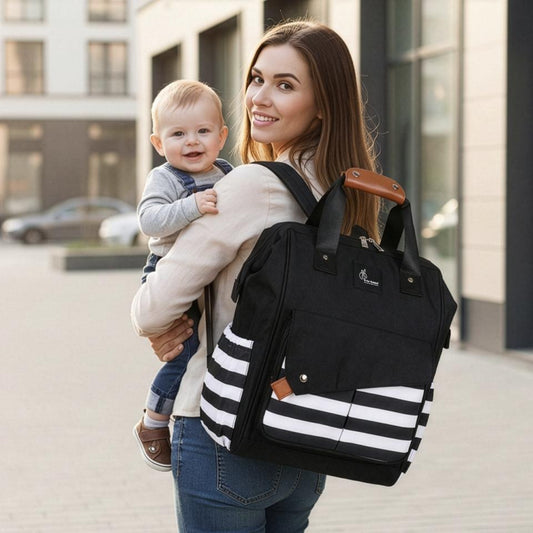 Caramello Delight Smart Diaper Backpack Bag - Black Stripes