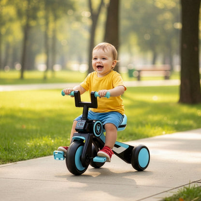 Tiny Toes Y Ace Kids Tricycle for 2–5 Years – BIS Certified Baby Tricycle with Sturdy Frame, Anti-Slip Handlebars, Wide Comfortable Seat & Smooth Wheels for Safe & Fun Riding (Upto 25 kg) - Blue Black