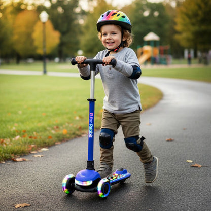 Road Runner Jazz Scooter for Kids With ABEC7 Bearings, LED PU Wheels & Foldable Frame - Blue Black