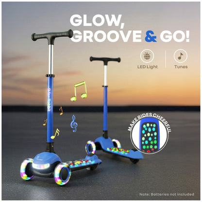 Road Runner Jazz Scooter for Kids With ABEC7 Bearings, LED PU Wheels & Foldable Frame - Blue Black