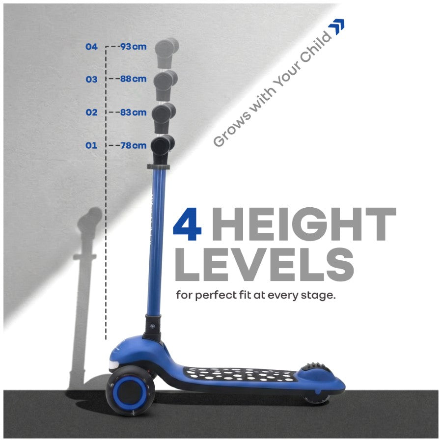 Road Runner Jazz Scooter for Kids With ABEC7 Bearings, LED PU Wheels & Foldable Frame - Blue Black
