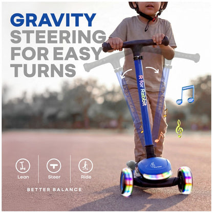 Road Runner Jazz Scooter for Kids With ABEC7 Bearings, LED PU Wheels & Foldable Frame - Blue Black