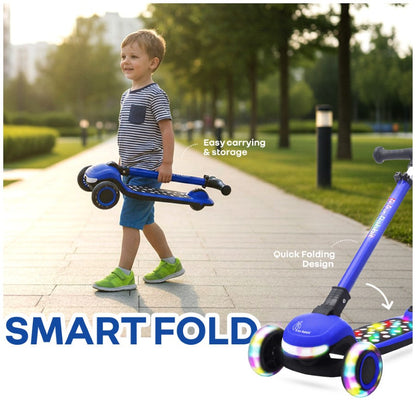 Road Runner Jazz Scooter for Kids With ABEC7 Bearings, LED PU Wheels & Foldable Frame - Blue Black