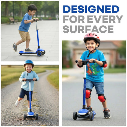 Road Runner Jazz Scooter for Kids With ABEC7 Bearings, LED PU Wheels & Foldable Frame - Blue Black