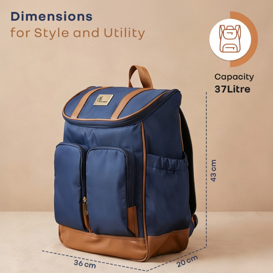 Caramello Bold Hazel Stylish Mom Bag, Vegan Leather, Stroller Hanging Rings - Blue Brown