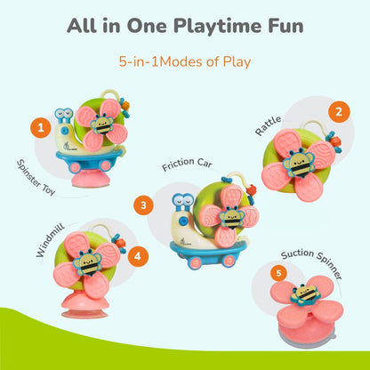 Orapple Spinster – 5-in-1 Multi-Activity Toy for Kids Rattle Toy for Babies - Blue Cream