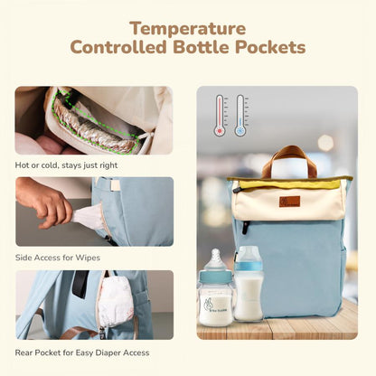 Caramello Daisy 2-in-1 Multipurpose Diaper Bag for Parents - Blue Cream