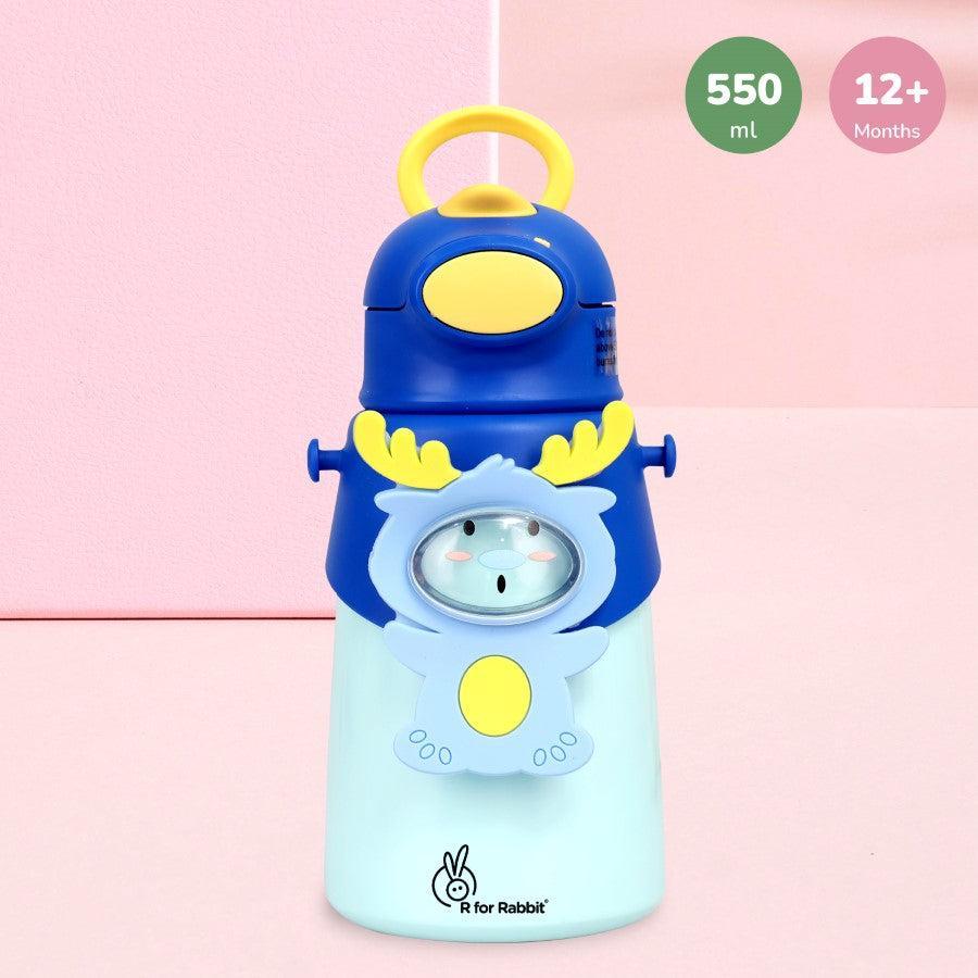 Steebo Zoobie Stainless Steel Sipper Feeding Bottle for Kids 550ml - Blue Deer