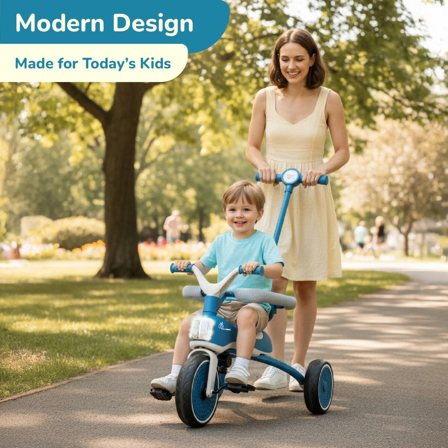 Tiny Toes Karizma - Luxury 3-in-1 Smart Tricycle for Kids 2 to 5 Years with Music & Canopy - Blue Grey