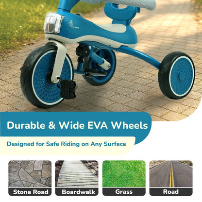 Tiny Toes Karizma - Luxury 3-in-1 Smart Tricycle for Kids 2 to 5 Years with Music & Canopy - Blue Grey