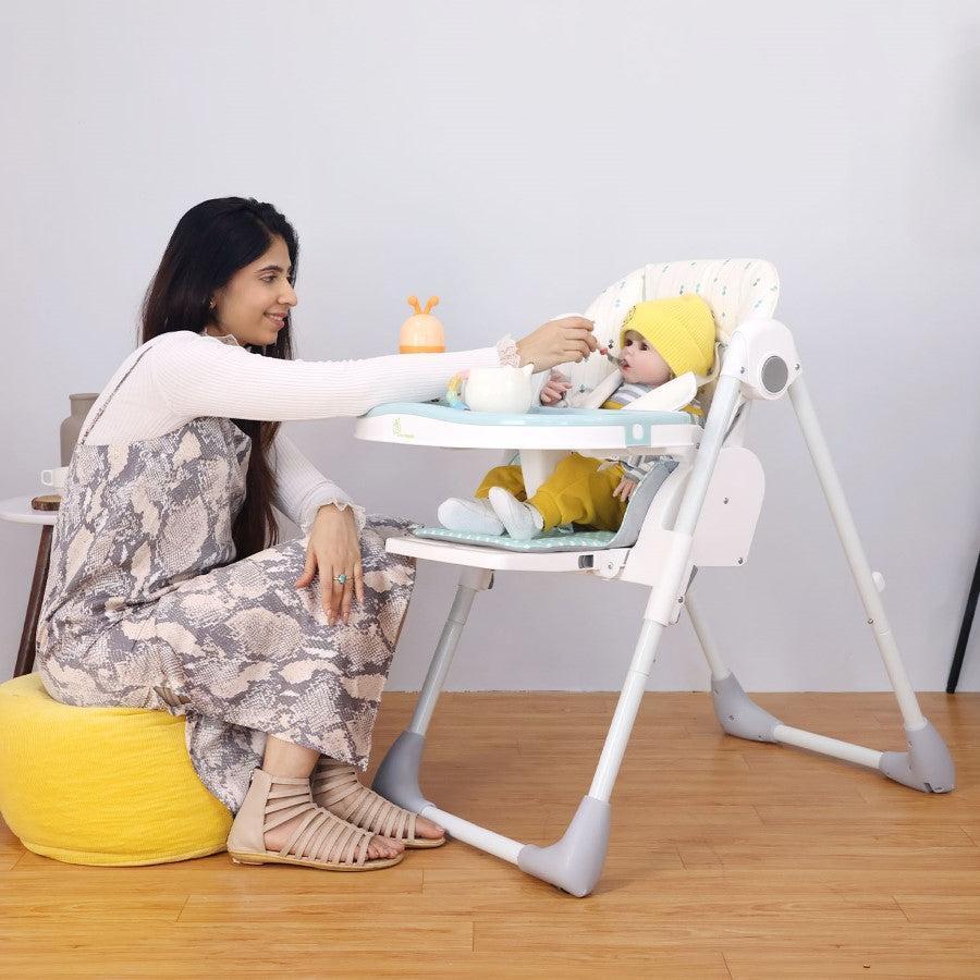 Marshmallow Lite High Chair - 6 Level Height Adjustment, 3 Recline Modes, Adjustable & Removable Meal Tray - Blue