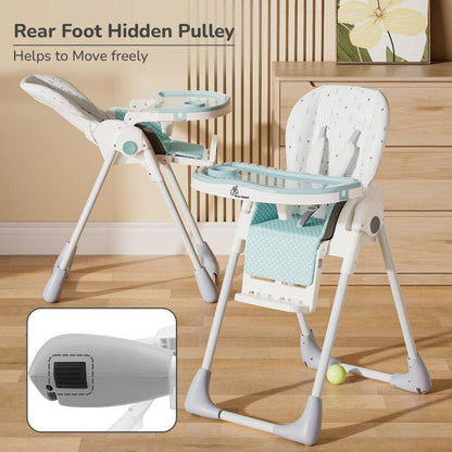 Marshmallow Lite High Chair - 6 Level Height Adjustment, 3 Recline Modes, Adjustable & Removable Meal Tray - Blue