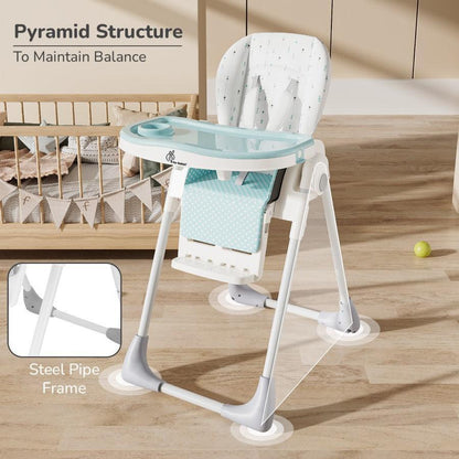 Marshmallow Lite High Chair - 6 Level Height Adjustment, 3 Recline Modes, Adjustable & Removable Meal Tray - Blue