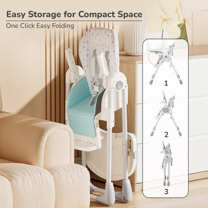 Marshmallow Lite High Chair - 6 Level Height Adjustment, 3 Recline Modes, Adjustable & Removable Meal Tray - Blue