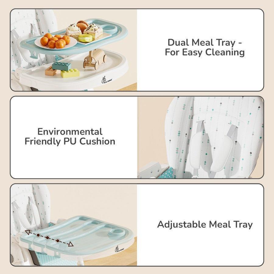 Marshmallow Lite High Chair - 6 Level Height Adjustment, 3 Recline Modes, Adjustable & Removable Meal Tray - Blue