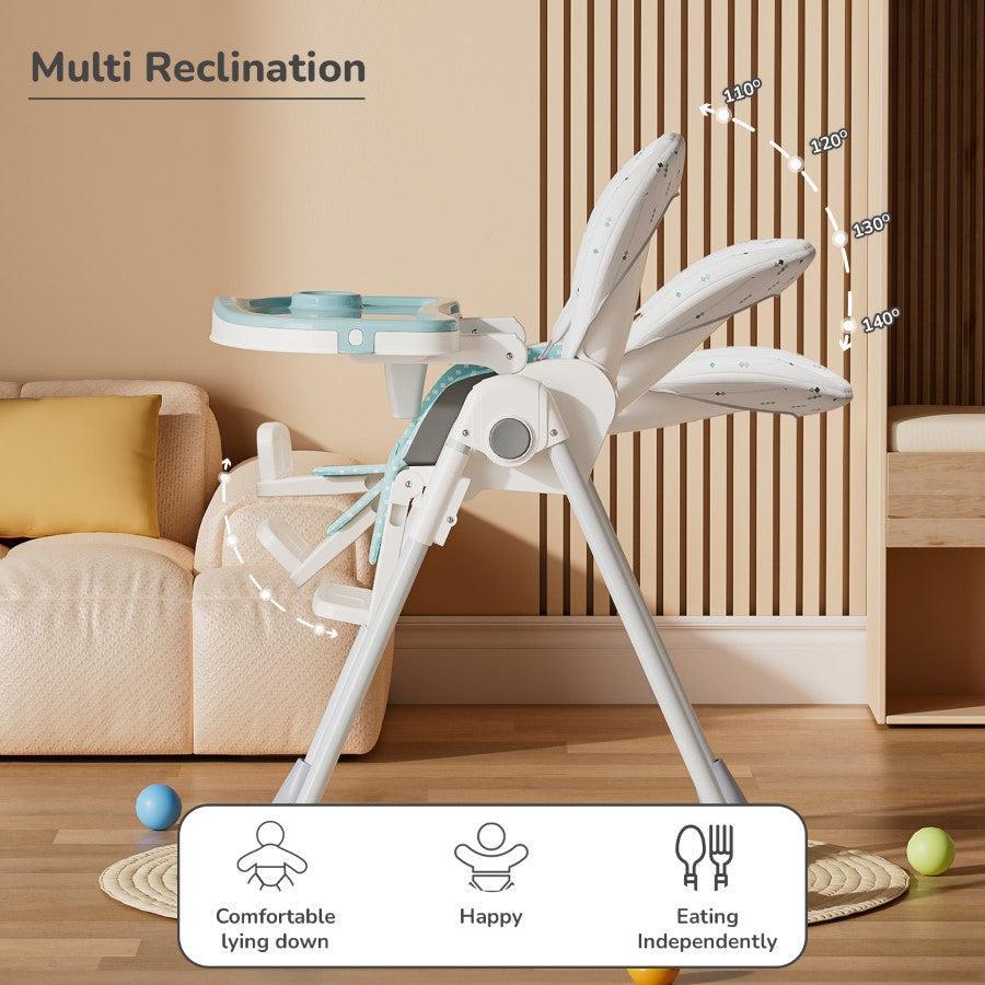 Marshmallow Lite High Chair - 6 Level Height Adjustment, 3 Recline Modes, Adjustable & Removable Meal Tray - Blue