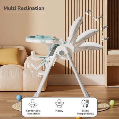 Marshmallow Lite High Chair - 6 Level Height Adjustment, 3 Recline Modes, Adjustable & Removable Meal Tray - Blue