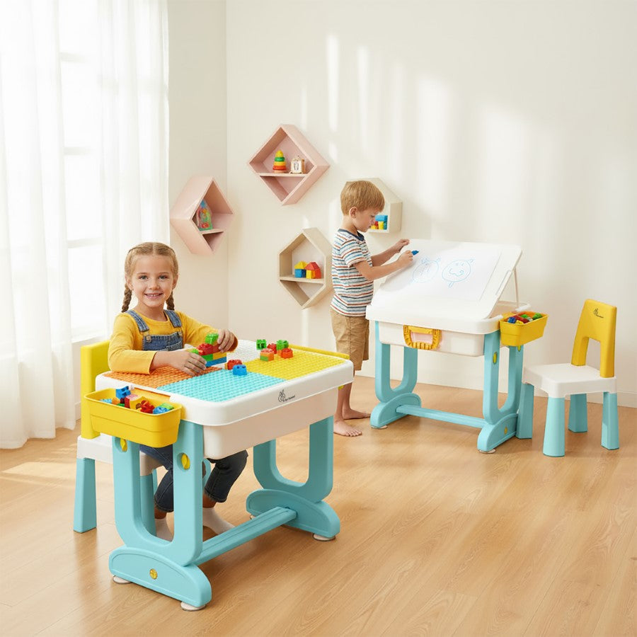 Little Genius Learner Study Table Set for Kids 4-in-1 Multifunctional Study Table With Portable, Safe & Smart Design - Blue Multi