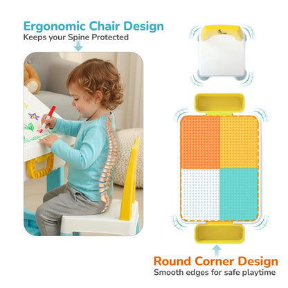 Little Genius Learner Study Table Set for Kids 4-in-1 Multifunctional Study Table With Portable, Safe & Smart Design - Blue Multi