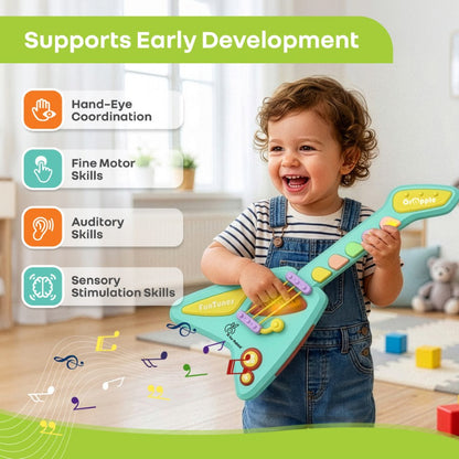 Orapple Funtunes Guitar Musical Toy for Kids with Lights, Music, 4 Play Modes, 5-Level Volume Control & BIS Certified Safety (12+ Months) - Blue Multi