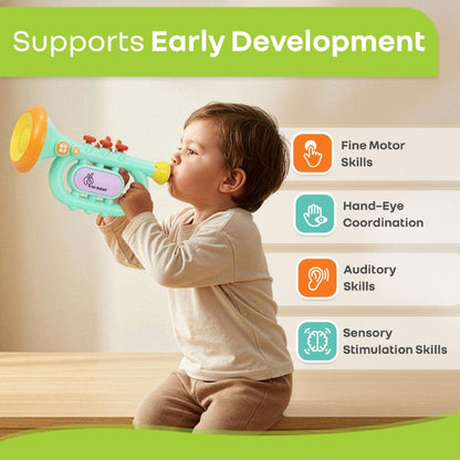 Orapple Funtunes Trumpet BIS Certified Kids Musical Toy with Non-Toxic ABS Material, Multi-Mode Play & Safe Rounded Edges - Blue Multi