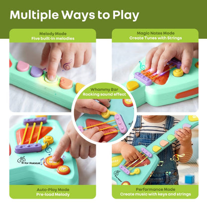 Orapple Funtunes Guitar Musical Toy for Kids with Lights, Music, 4 Play Modes, 5-Level Volume Control & BIS Certified Safety (12+ Months) - Blue Multi