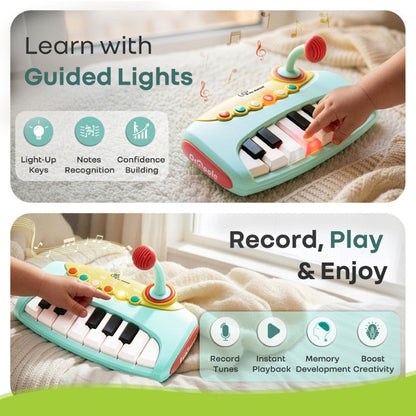 Orapple Funtunes Piano Musical Toy for Kids with Lights, Record & Play Function, 5-Level Volume Control & BIS Certified Safety (12+ Months) - Blue Multi