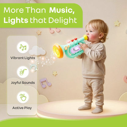 Orapple Funtunes Trumpet BIS Certified Kids Musical Toy with Non-Toxic ABS Material, Multi-Mode Play & Safe Rounded Edges - Blue Multi