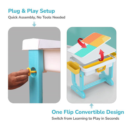 Little Genius Learner Study Table Set for Kids 4-in-1 Multifunctional Study Table With Portable, Safe & Smart Design - Blue Multi