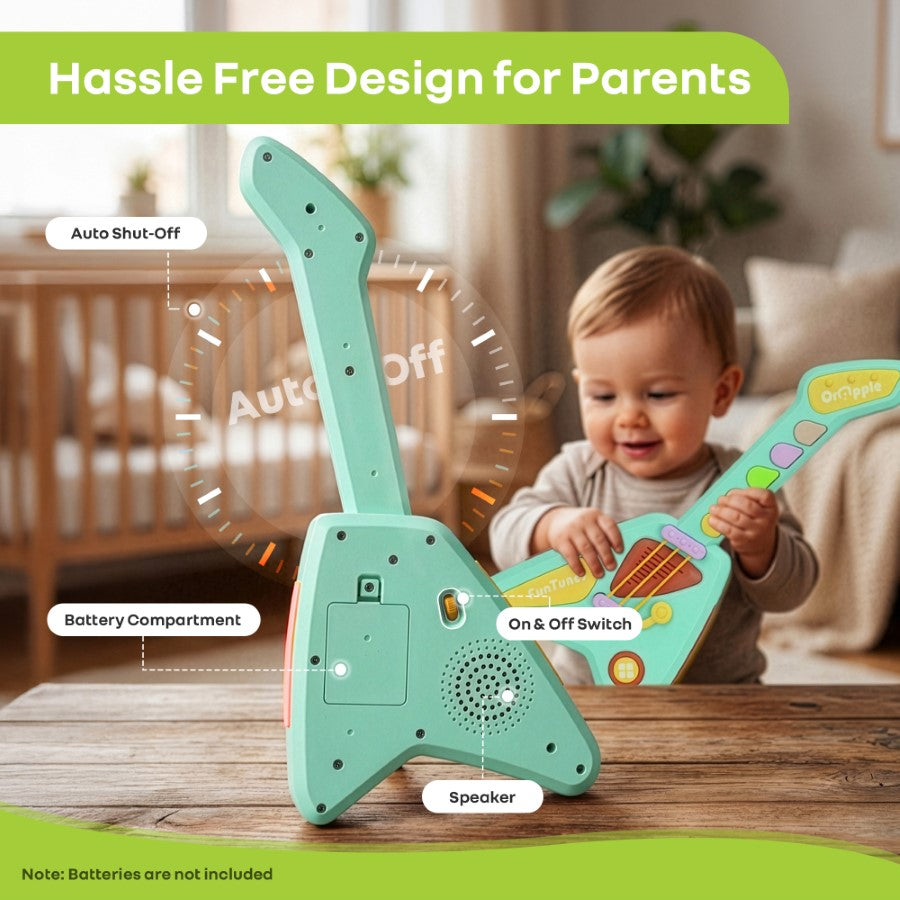 Orapple Funtunes Guitar Musical Toy for Kids with Lights, Music, 4 Play Modes, 5-Level Volume Control & BIS Certified Safety (12+ Months) - Blue Multi