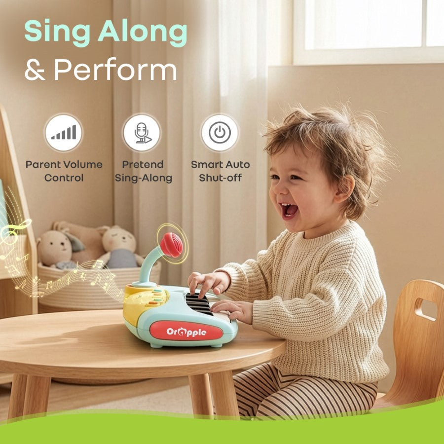 Orapple Funtunes Piano Musical Toy for Kids with Lights, Record & Play Function, 5-Level Volume Control & BIS Certified Safety (12+ Months) - Blue Multi
