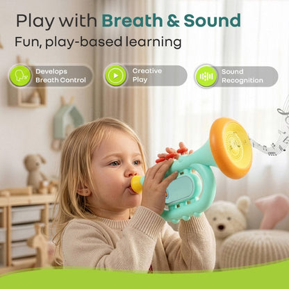 Orapple Funtunes Trumpet BIS Certified Kids Musical Toy with Non-Toxic ABS Material, Multi-Mode Play & Safe Rounded Edges - Blue Multi