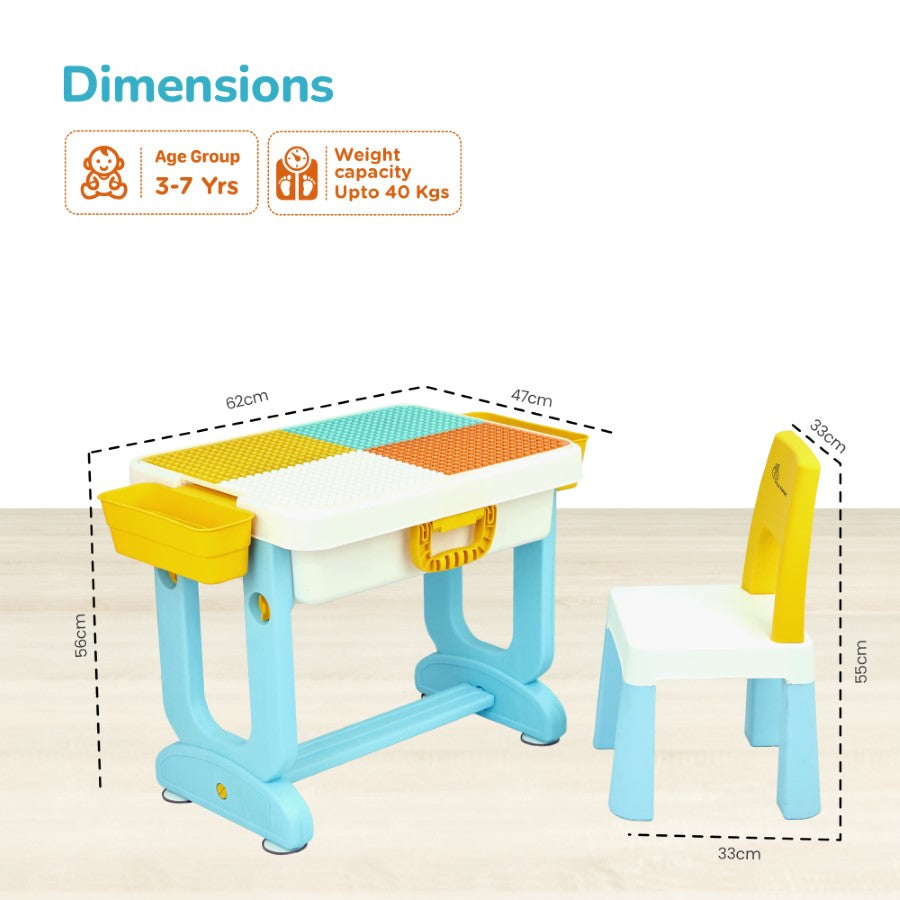 Little Genius Learner Study Table Set for Kids 4-in-1 Multifunctional Study Table With Portable, Safe & Smart Design - Blue Multi