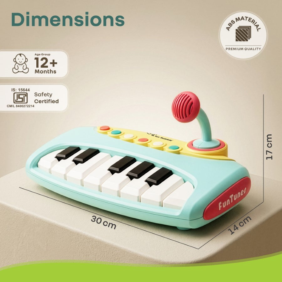 Orapple Funtunes Piano Musical Toy for Kids with Lights, Record & Play Function, 5-Level Volume Control & BIS Certified Safety (12+ Months) - Blue Multi