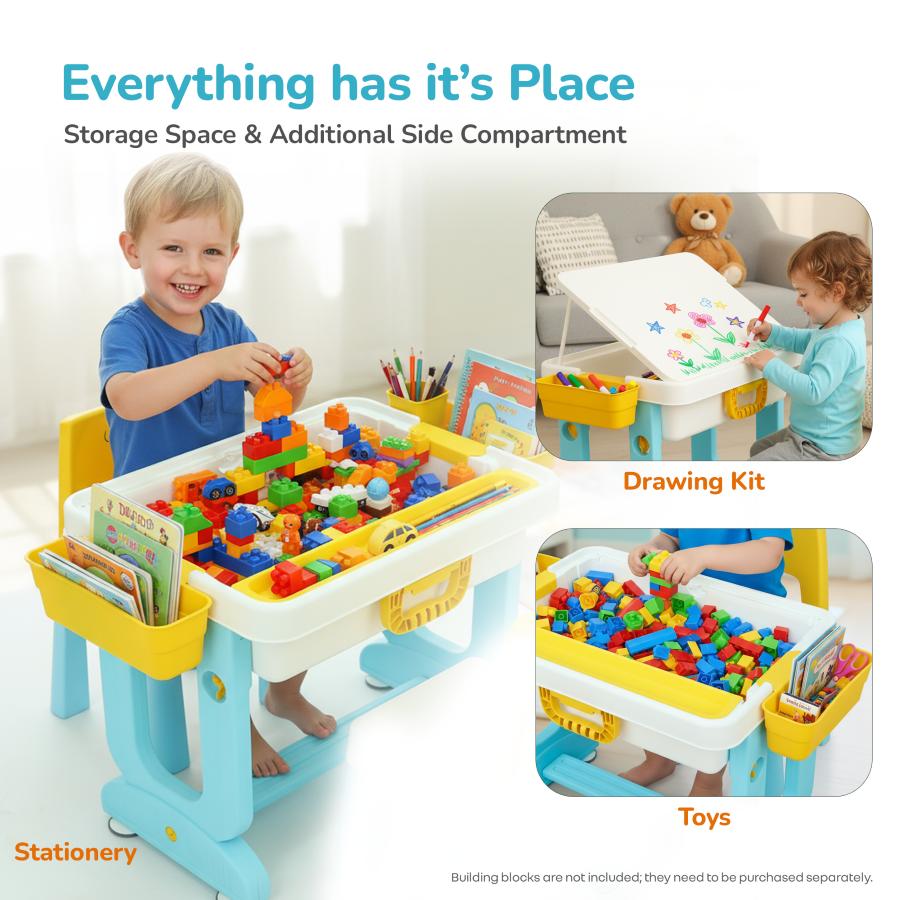Little Genius Learner Study Table Set for Kids 4-in-1 Multifunctional Study Table With Portable, Safe & Smart Design - Blue Multi