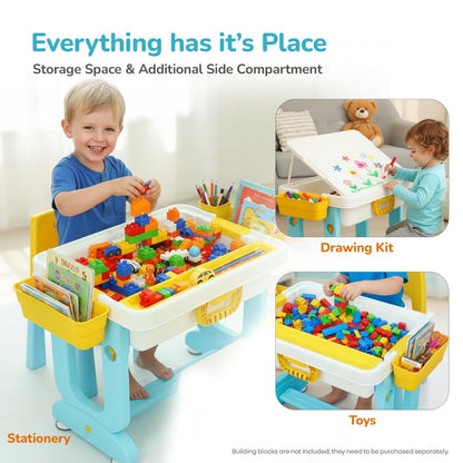 Little Genius Learner Study Table Set for Kids 4-in-1 Multifunctional Study Table With Portable, Safe & Smart Design - Blue Multi