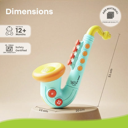 Orapple Funtunes Saxophone Musical Toy for Kids with Lights, 4 Play Modes, Built-in Melodies, Smart Auto Shut-Off & BIS Certified Safety (12+ Months) - Blue Multi