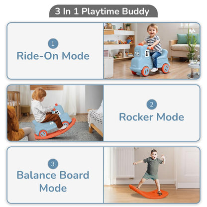Rock N Ride 3-in-1 Balance Board, Ride On & Rocker for Kids (1-4 Years) - Blue Orange